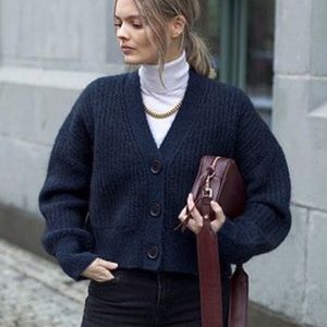 Anine Bing -Maxwell navy blue mohair cardigan sweater oversized alpaca like new